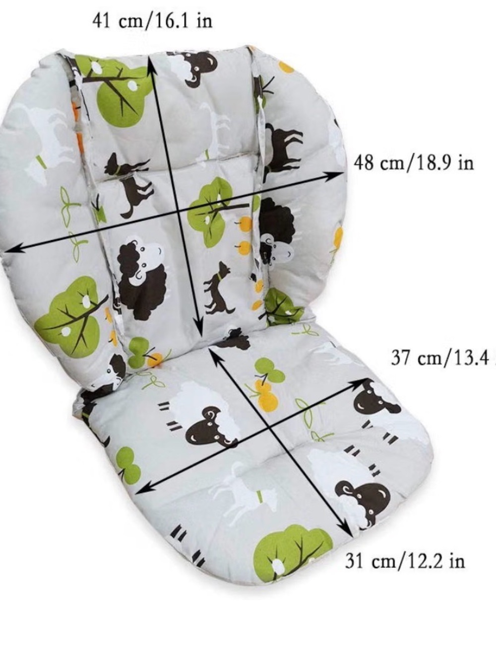High chair cushion. Gray sheep with safety buckle